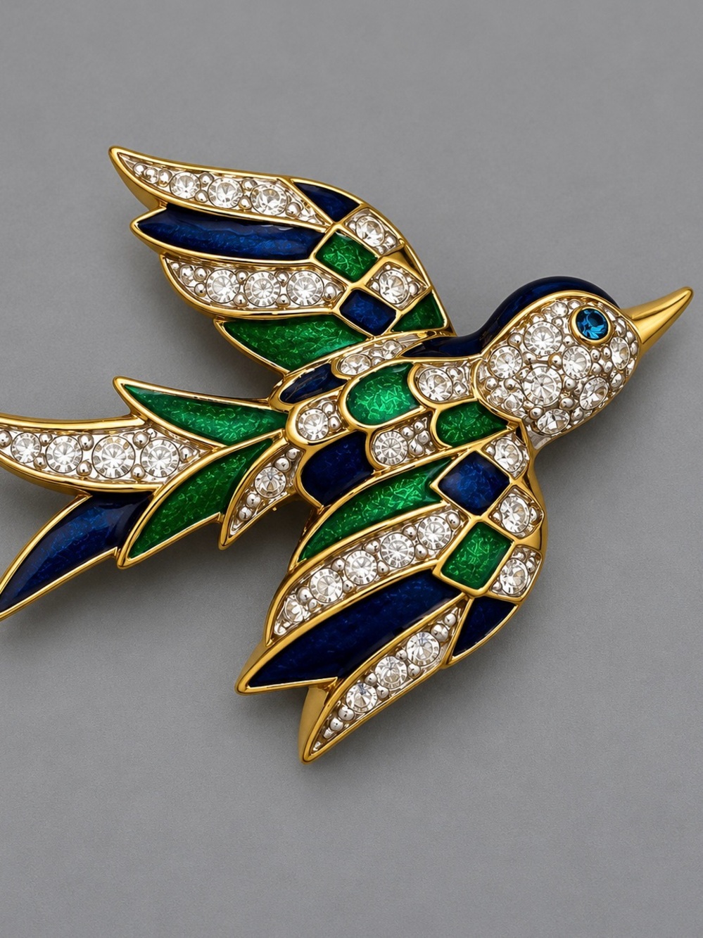 Vintage D’Orlan Blue & Green Crystal Bird #cz559